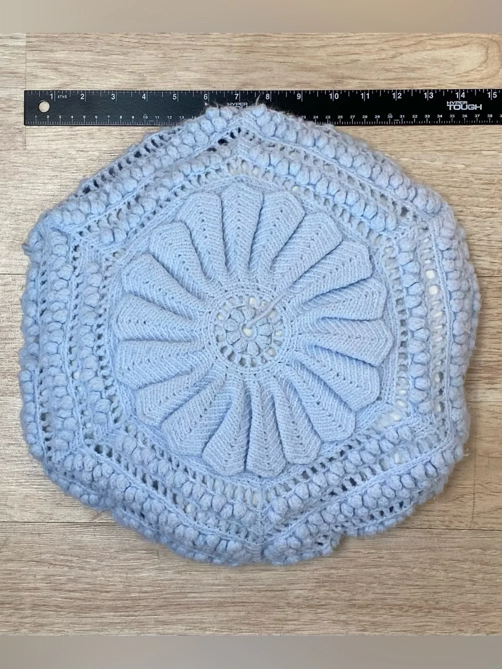 Vintage Handmade Throw Pillow Light Blue Approx 13 X 13 Inch Round Hexagon Shape